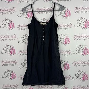 Propaganda dress buttons dark black grey ruffle Black Spaghetti Strap Dress
